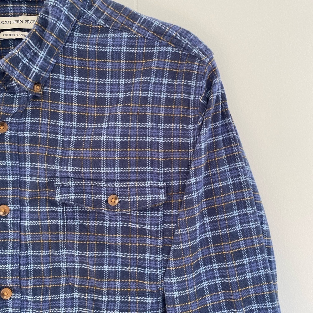 SOUTHERN PROPER Fosters Flannel in Blue Plaid Men’s Long Sleeve Button Up Sz L - Picture 3 of 8